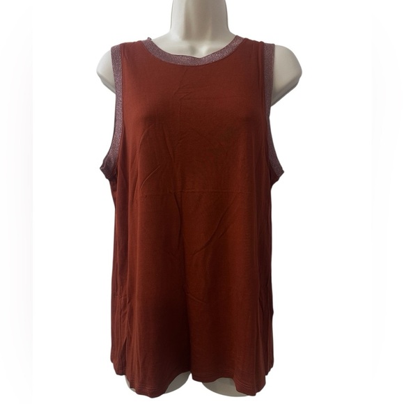 Banana Republic M Rust Sleeveless Tank Top Sparkle Trim Rayon Viscose Shirt - Picture 1 of 9